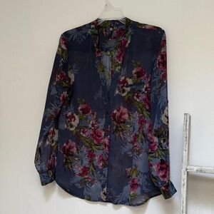 Kut  Floral Sheer Blouse - Navy and Magenta small